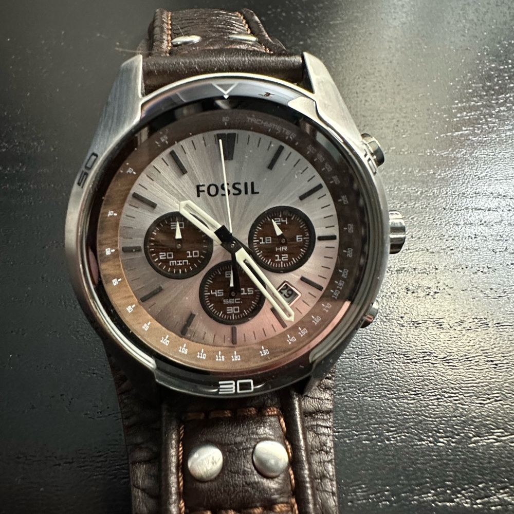 Fossil Silver and Brown Chronograph Watch